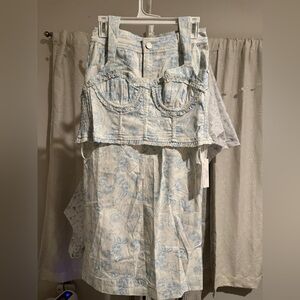 For Love And Lemons Denim Crop Top and Skirt Set